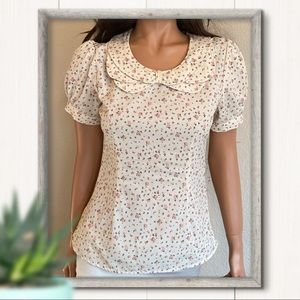 Mikarose Floral Top Peter Pan Collar Puff Sleeve Size XS